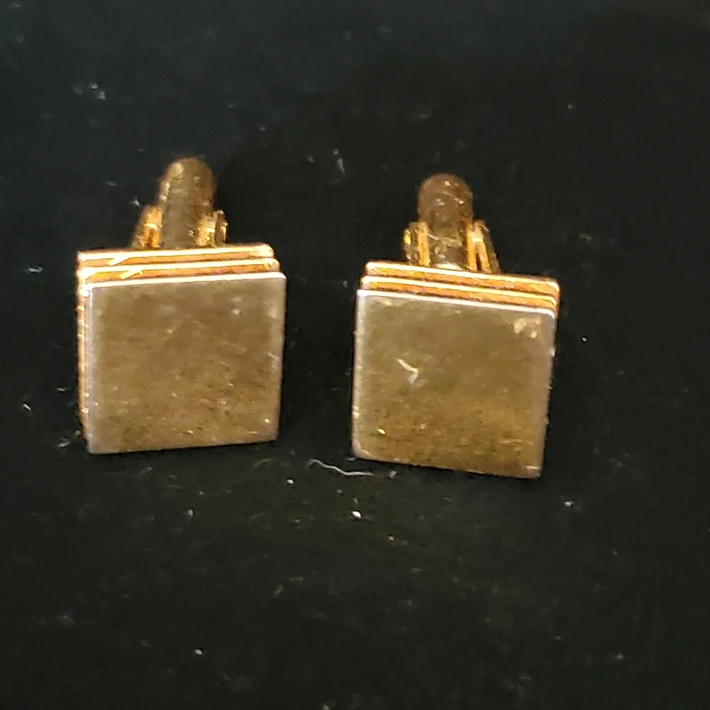 Christian Dior Polished Gold Plated Cufflinks Classic Design Triple Layered